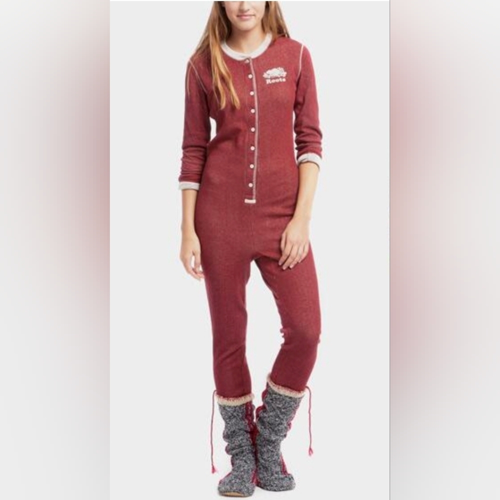 Roots Waffle Knit Burgundy Onesie Jumpsuit XS